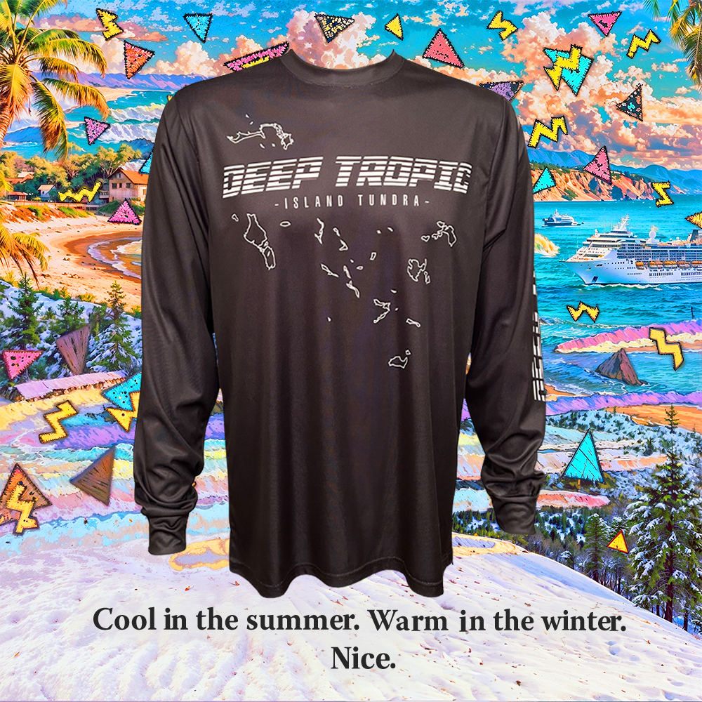 Island Tundra - Black - Athletic Sport Performance Dry-Fit Moisture Wicking Activewear Long Sleeve T-Shirt by Deep Tropic